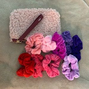 Brand new velvet hair scrunchies & makeup bag